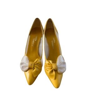 Sacha London Yellow Bow Heels Pointed Toe Size 7.5B, Vintage, Flirty, Coquette